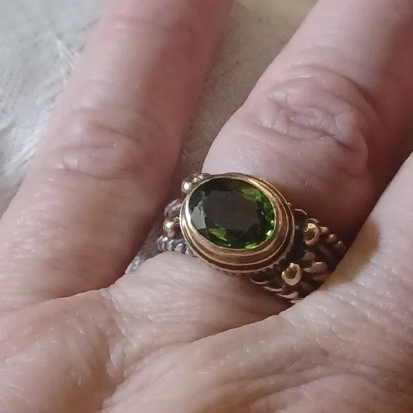 Reve Oval Peridot Ring in Sterling Silver and 14k, Size 6 - Picture 11 of 13